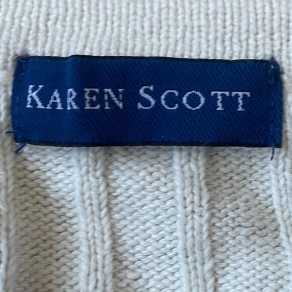 Karen Scott Cream Silk Angora Blend Cable Knit Cardigan Rhinestone Button - Picture 9 of 9